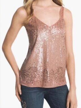 WHBM Rose Gold Pink Sequin Tank Top